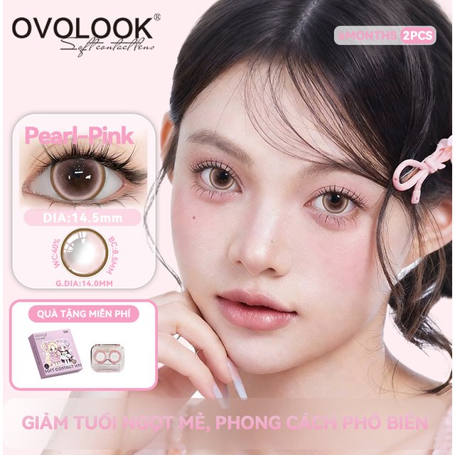 OVOLOOK Pearl-Pink Water Gloss Colored Contact Lenses 6 Months Wear 14.5mm Big Diameter Soft Lens For Girl Daily Romantic Makeup