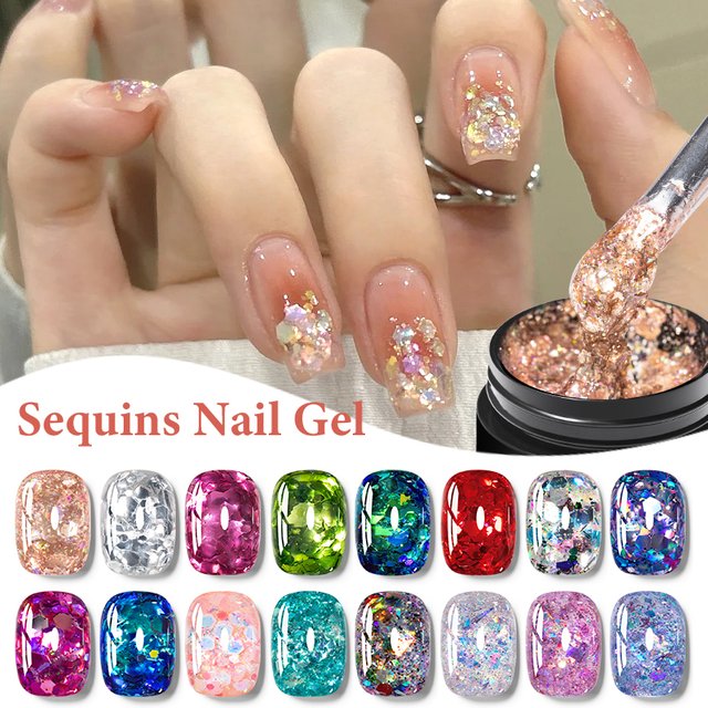 8ML Glitter Gel Nail Polish Shining Mineral Sequins Soak Off UV LED Nail Gel Semi Permanent Nail Art Supplies for Manicure