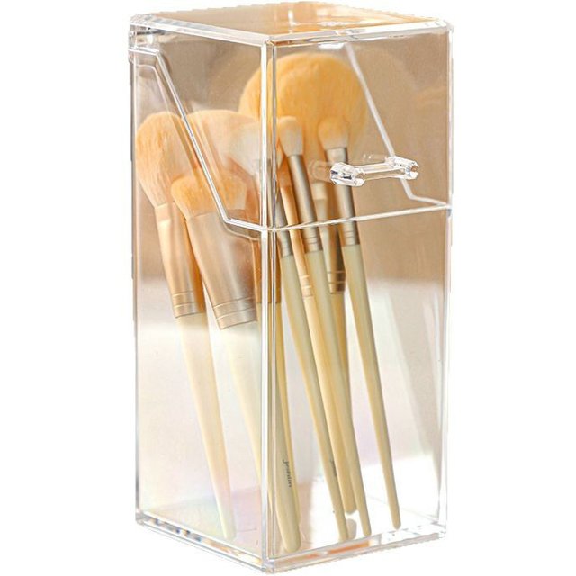 Flip-Top Makeup Brush Storage Box Transparent Acrylic Eyebrow Pencil Organizer Dust-Proof Desktop Rack for Beauty Tools