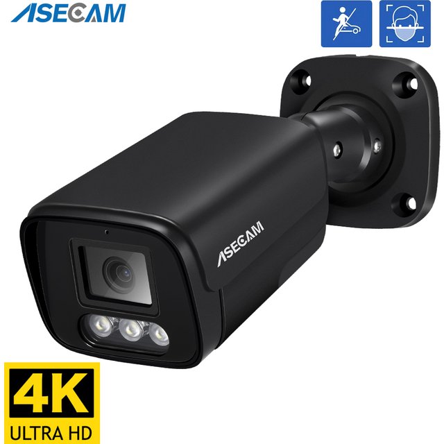 8MP 4K caméra IP extérieure Ai reconnaissance faciale H.265 Onvif noir CCTV RTSP couleur Vision nocturne 4MP POE caméra de sécurité Audio humain