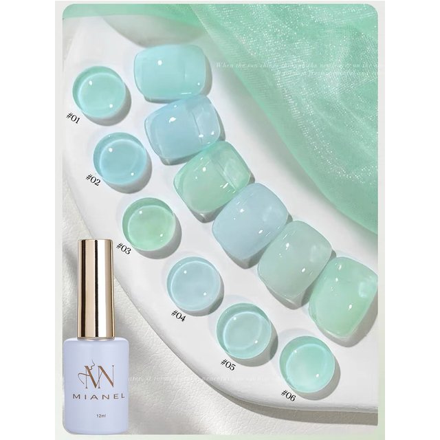 MIANEL Green Series Jelly Gel Nail Polish, All Seasons Nail Art, Soak Off Led Gel Nail Polish, Diy Home Salon Manicure