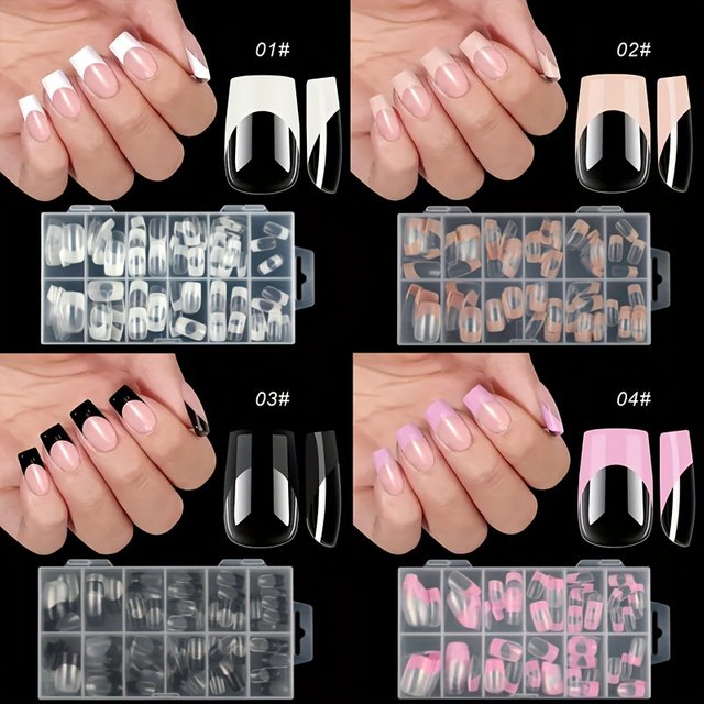 Multicolor 120Pcs Short Square False Nail Tips, Clear French Nail Polish Nails, Full Cover Women's Fake Nails