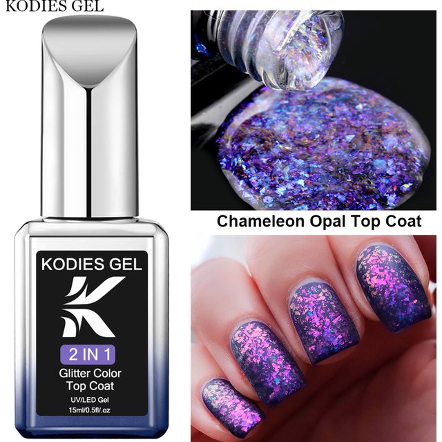 KODIES GEL Glitter Top Coat Chameleon Gel Nail Polish Aurora Opal Powder UV/LED Gel Finish Colorshift Manicure Nails Art Sealer