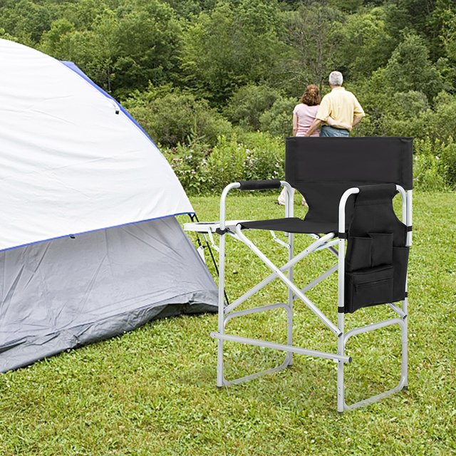 Folding Director Chair Aluminum Frame Portable Makeup Artist Chair with Side Table Storage Pockets 120kg Load‑Capacity Outdoor Camping Patio Garden Seat No Carry Bag Director's Chair 103*60*499cm