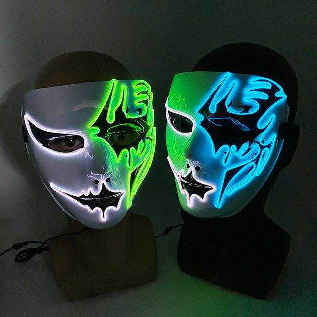 LED Hand-painted Mask Halloween Carnival Masquerade Cosplay Horror Accessory Men's Mask Weird Face Mask Glowing Mascara Disfraz