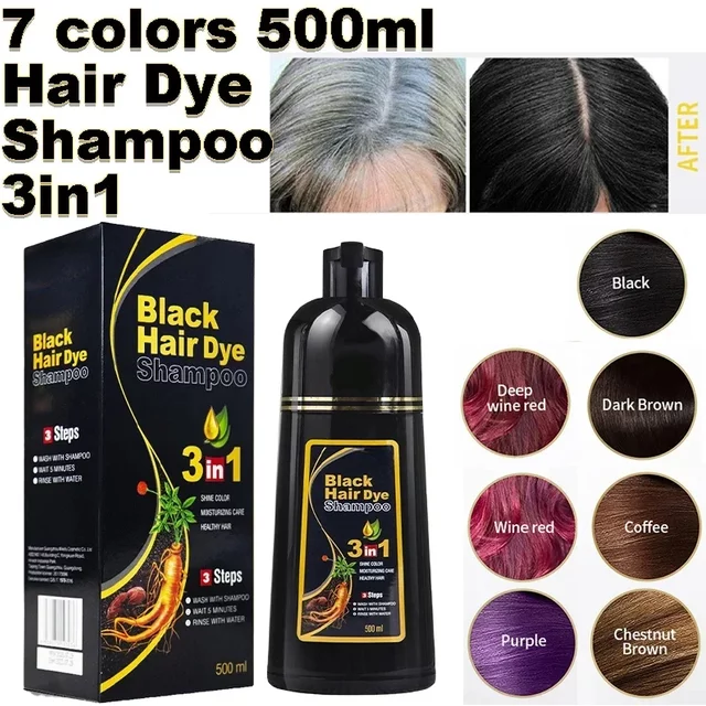 3 In 1 Black Hair Dye Shampoo Quick Instant Coloring Shampoo Gray White Cover Natural Plant Fast Dye Long Lasting Dye Shampoo
