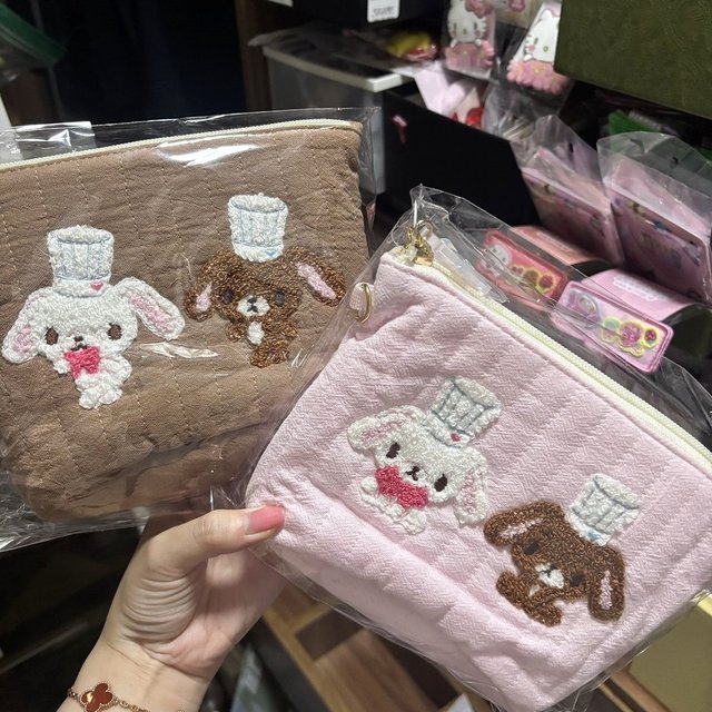 Kawaii Sugarbunnies Chef Series Pink Large Dumpling Bag Cute Japanese Storage Cotton Bag Cosmetic Bag Zipper Bag Storage Gifts