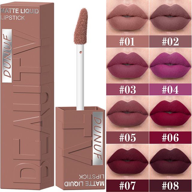 8Pcs/Set Nude Brown Matte Liquid Lipstick Velvet Sexy Dark Red Lip Glaze Non-stick Cup Not Easy To Fade Lip Gloss Lipstick Makeu