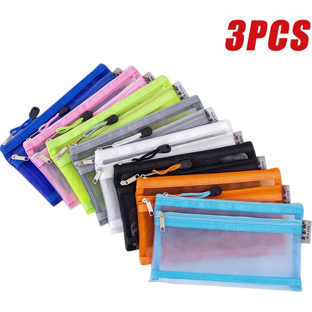 1/3PCS Transparent Zipper Pencil Case Mesh A6 Bills Storage Bag Clear Nylon Makeup Pouch Portable Examination Stationery Bag