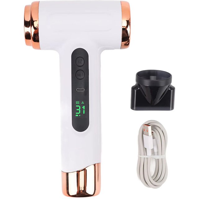 Portable Hair Dryer USB Charging Hot and Cold Air Hair Dryer Cordless Lightweight with Nozzle for Travel Student Dormitory