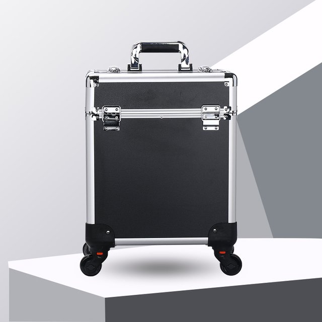 Large Capacity Aluminum Rolling Makeup Case Lockable Cosmetic Nails Supplies Salon Organizer Trolley Case With Trays