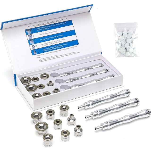 Diamond Dermabrasion Head, Microdermabrasion Kit 9 Tips 3 Wands Facial Replacements Dermabrasion Head Microdermabrasion Tool