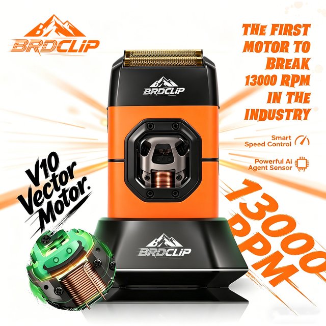 Professional Hair Clipper Electric Shaver BRD-2603 Metal Body 8500-13000RPM Vector Motor 5W Base USB-Type-C/Figure 8 Interface