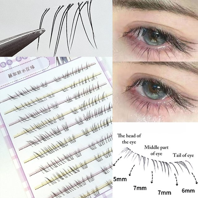 10 Rows Air Lower Eyelashes Fairy Fox-Eye Fake Lashes Transparent Stem Segmented Natural Under Lashes Manga Bottom Lashes Makeup