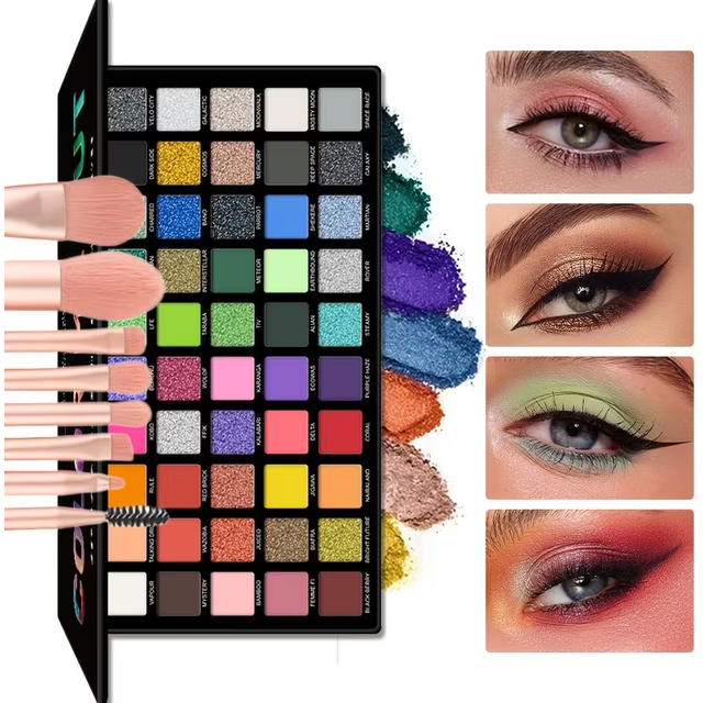 50-Color Eyeshadow Palette & 8 Makeup Brushes Set,Highly Pigmented Waterproof Cosmetics for Daily,Festival,Party and Stage Looks