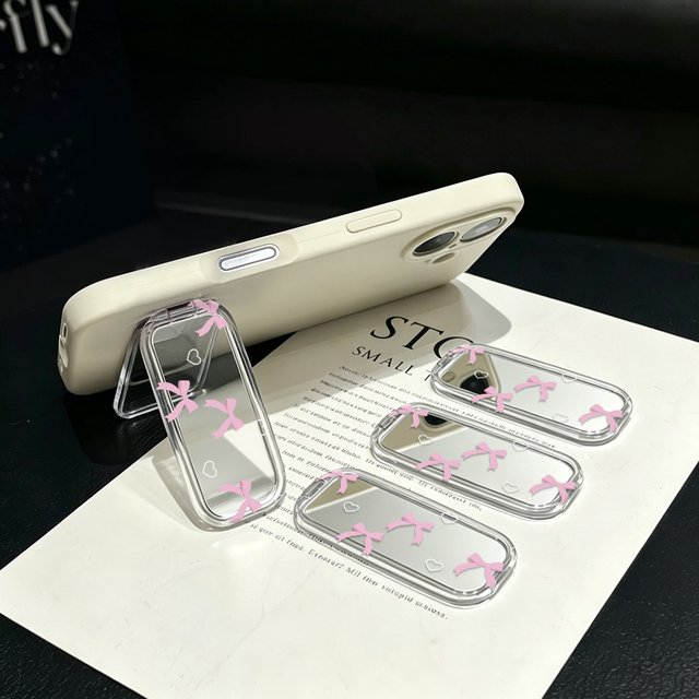 Cute Bow Style Mirror Phone Grip Foldable Kickstand with Makeup Mirror Function Multi-angle Support Multiple Styles Selection