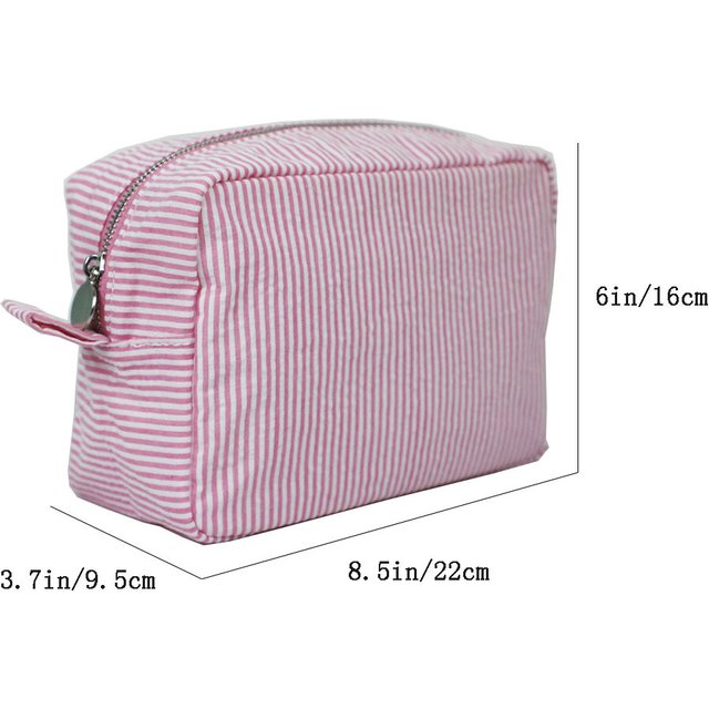 Personalized Seersucker Makeup Bag, Cosmetic Bag, Bridesmaid Gifts, Bridal Party Gifts, Embroidered Name Bridal Gift Travel Bags