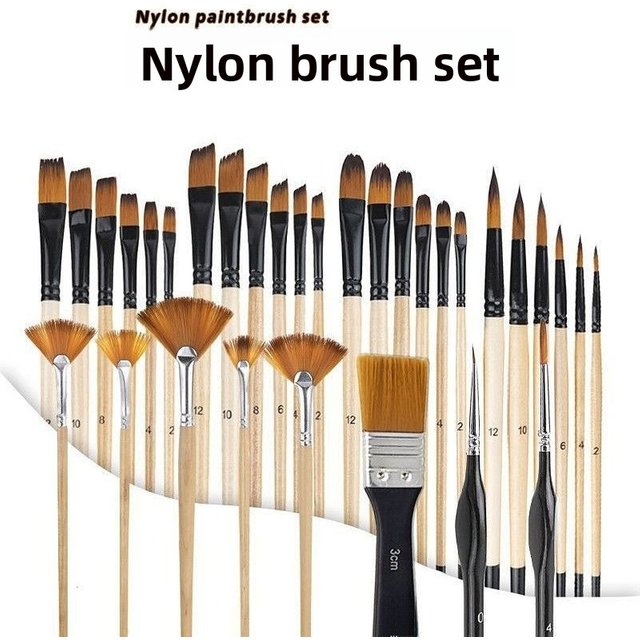 3/5/6 Pcs DIY Graffiti Log Nylon Hair Brush Fan-shaped Board Brush Line Painting Dedicated Oil Painting Gouache Watercolor Set