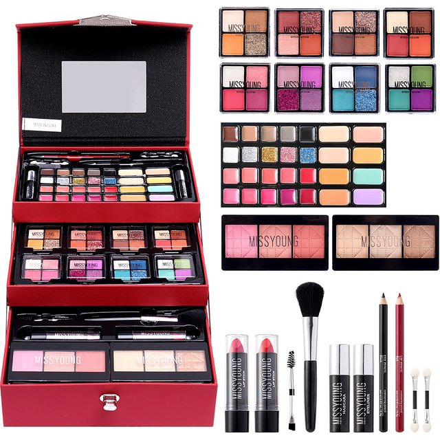 Cosmetic makeup set gift box matte lipstick powder blusher concealer highlight multi-color pearl matte eyeshadow makeup set