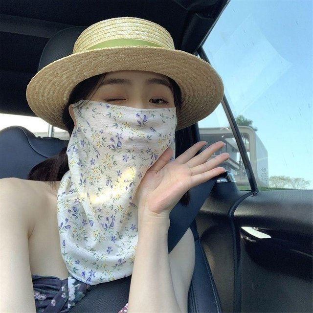 Flowers Summer Sunscreen Mask Full Face Ultraviolet Female Thin Section Cover Face Veil Mask Neck Neck Protector