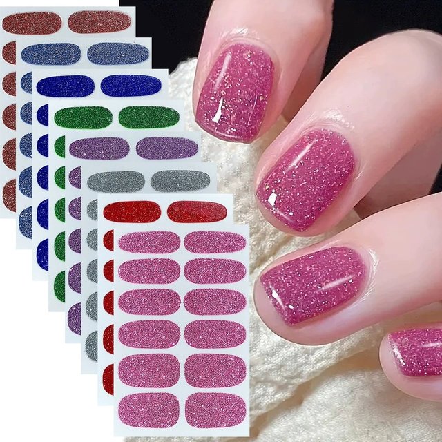 Full Cover Nail Stickers DIY Nail Polish Strips Sparkling Glitter Self Adhesive Nail Art Stickers Manicure Decoration