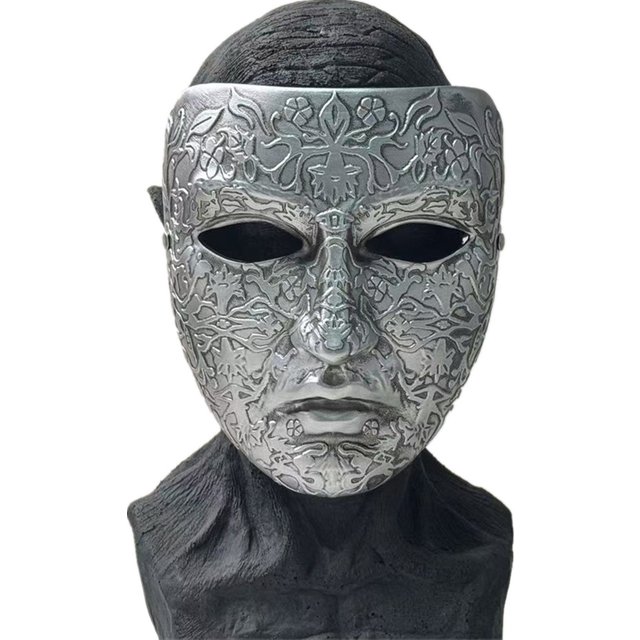 Masque de costume complet argenté pour adulte, masque facial de fête de bal de festival