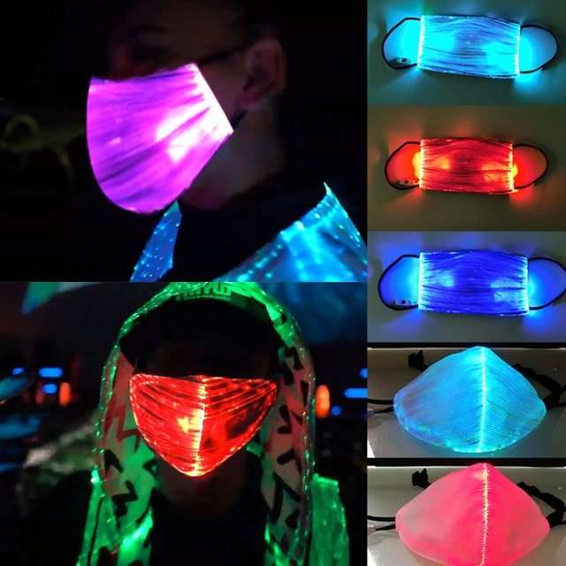 Masque facial LED à Fiber optique RGB, Rechargeable par USB, équipement de fête Rave, discothèque, Bar, Costume de danse, accessoire lumineux, Festival de noël