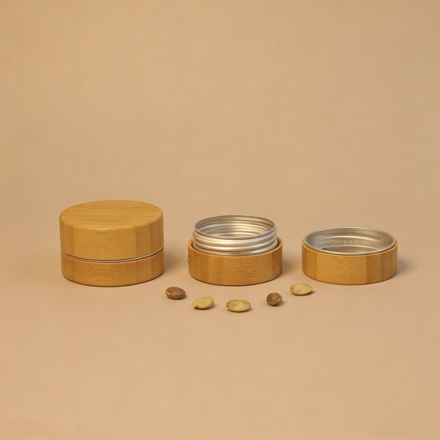 10g 20g 30g Eco Friendly Bamboo Cosmetic Packaging Empty Cream Aluminum Jar With Bamboo Lid Cosmetic Cream Jars Bamboo Packaging