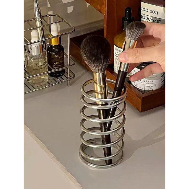 Silver Color Spring Toothbrush Holder Stainless Steel Spiral Shaped Desktop Toothbrush Holder Makeup Brush Storage Holder Stand