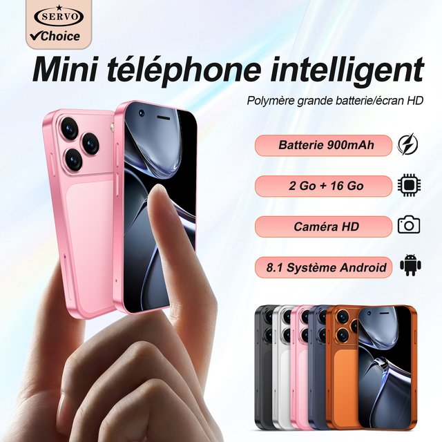 SERVO 18SE MINI Smartphone Android mignon 3G WCDMA 2 Go + 16 Go Play Store WiFi Déverrouillage facial Petits téléphones mobiles intelligents Double SIM en veille