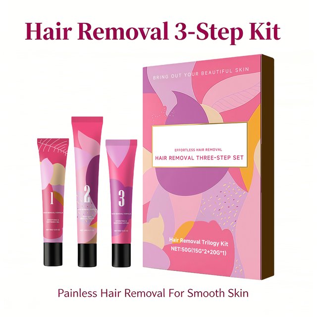 Facial Hair Removal 3-Step Set for Sensitive Skin Gentle Painless Depilatory Care Before and After Hair Removal Soothing Lotion