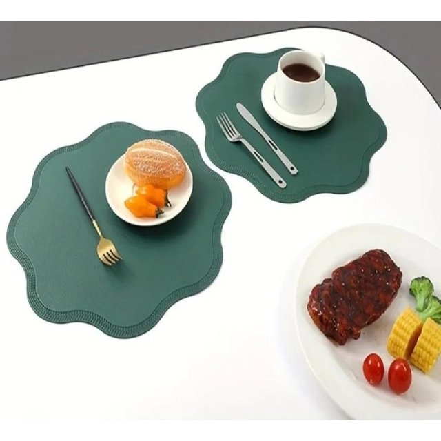 Flower Shaped Leather Placemats Heat-Resistant Washable Kitchen Tableware Pad Non-Slip Oil-Proof Place Mats Bars Coffee Shops