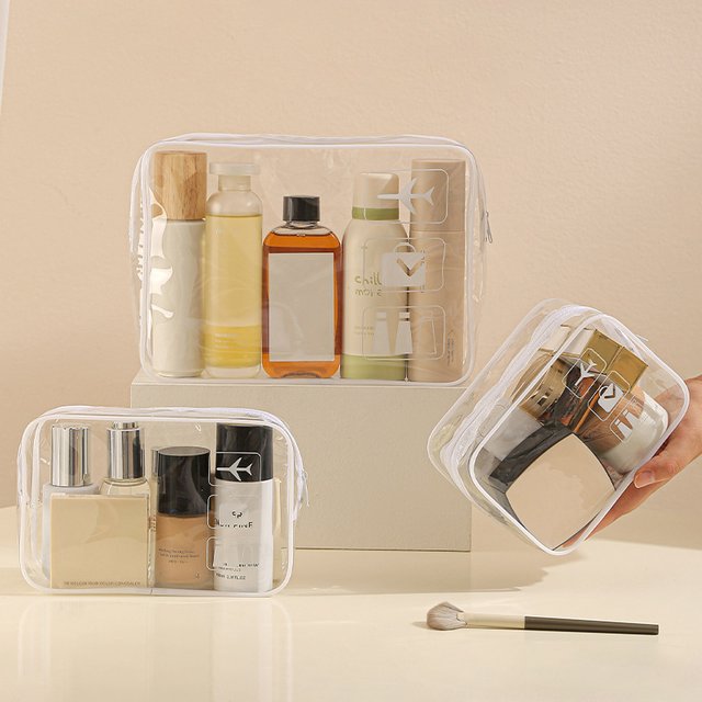 Clear Durable PVC Toiletry Bag With Zipper Closure Travel Makeup Cosmetic Organizer For Bathroom Storage