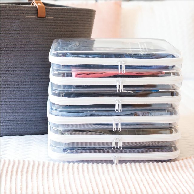 Zippered Hard Pouch Clear Stackable Bliss Bins Toy Storage Organizer White Hard Plastic Pencil Case Cosmetic Makeup Bags