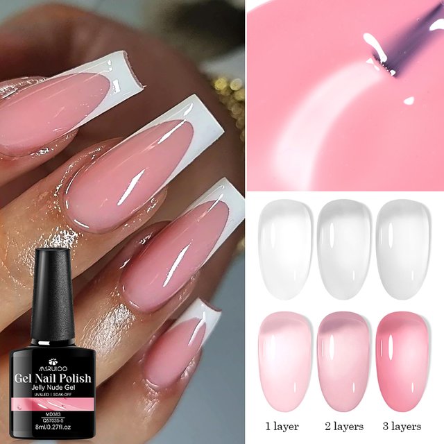 8ml Milky White Nude Pink Jelly Gel Nail Polish Semi-Transparent Soak Off UV Gel Varnish For Spring Summer Nail Supplies DIY