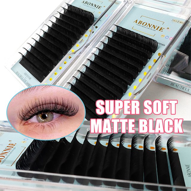 ABONIE 0.03-0.15mm C CC D Curl Dark Matte Finish Tough Cashmere Individual Eyelash Extensions Velvet Makeup Cilios