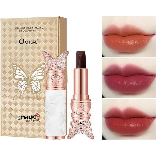 Ocheal Satin-Like Color-Holding Tri-Color Lipstick Waterproof Long Lasting Liquid Lipstick Tint Moisturizing Tear Off Lip Stain