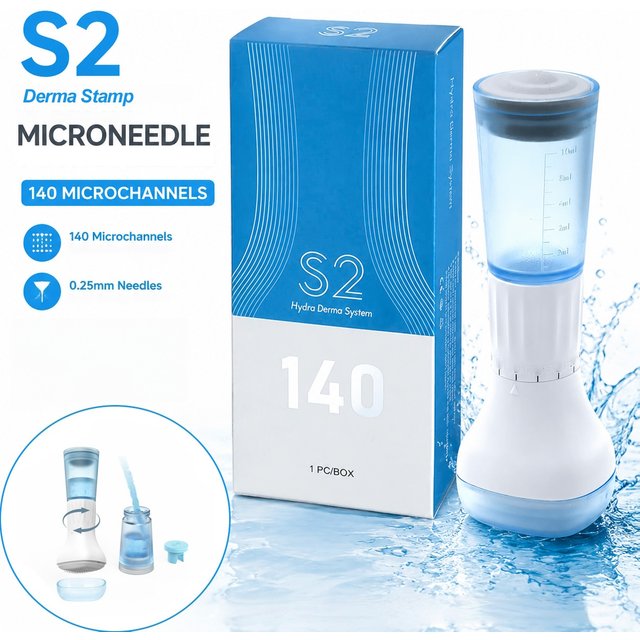 New S2 Derma Stamp Facial Skincare Tool - 140 Pins Micro-Needle Beauty Device Needle Length 0.25mm
