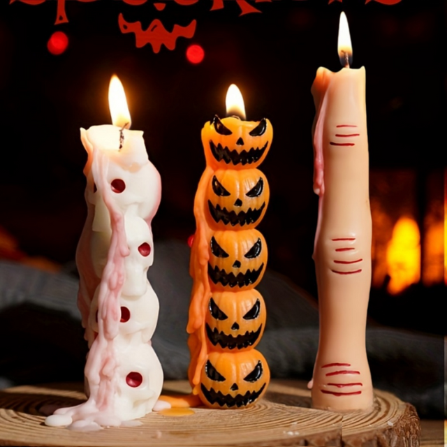Bougies parfumées pour Halloween, bâton Long, décorations gothiques en cire de soja pour fête, maison, atmosphère Festive, ornements de vacances, cadeaux, 1/3 pièces