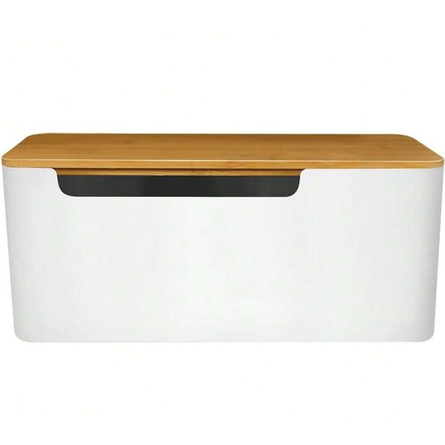 Cable Management Box with Bamboo Lid for Extension Cord Power Stripe Surge Protector Wire Concealer Organizer Cover Hider