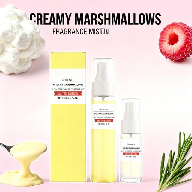 Creamy Marshmallow Perfume Mist,Sweet Warm Gourmet Scent,Ultra-Concentrated Raspberry,Caramel/Vanilla Women Fragrance Spray