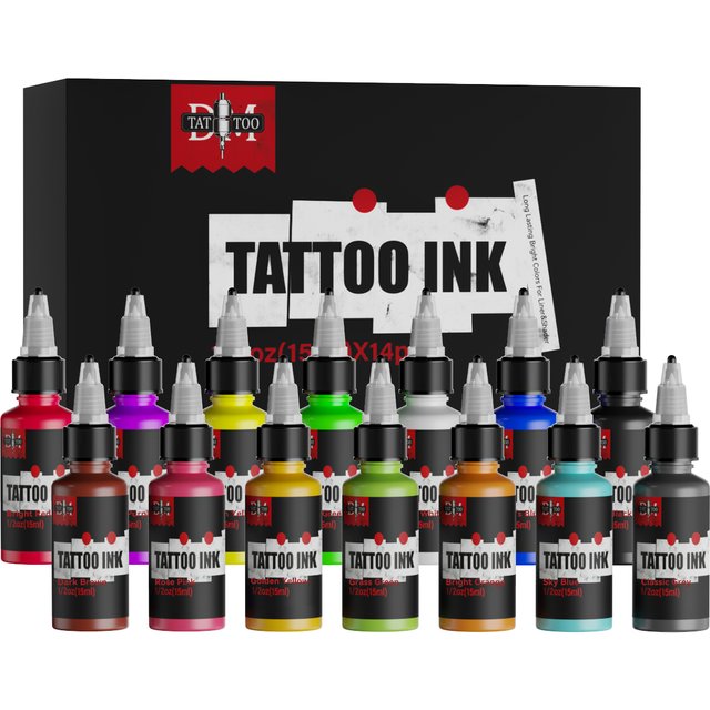 DM 15ml 14colors Tattoo Ink Pigment With Box Body Art Tattoo Kit Professional Beauty Paint Makeup Tattoo Supplies Semi-permanent