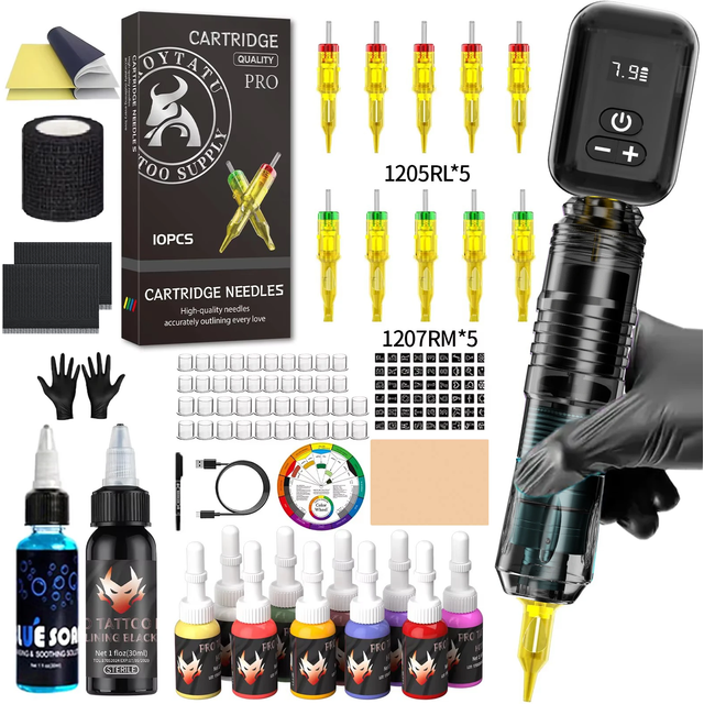 TRO Tattoo Kit Wireless HM155-1 Tattoo Pen Kit For Permanent Makeup Tattoo Machine Kit Black Tattoo Power Supply Tattoo Kit