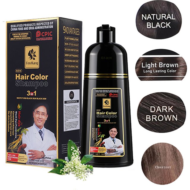 3 in 1 Black Hair Dye Shampoo for Gray Hair Home Herbal Hair Coloring Cream for men Women Cover White Nourishing Formula 500ml