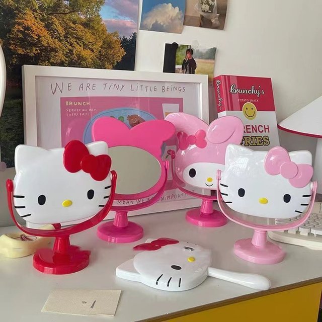Kawaii Sanrio HelloKitty My Melody Cartoon Anime Cute Desktop Cosmetic Mirror Extra Portable Holiday Gifts Bedroom Dorm
