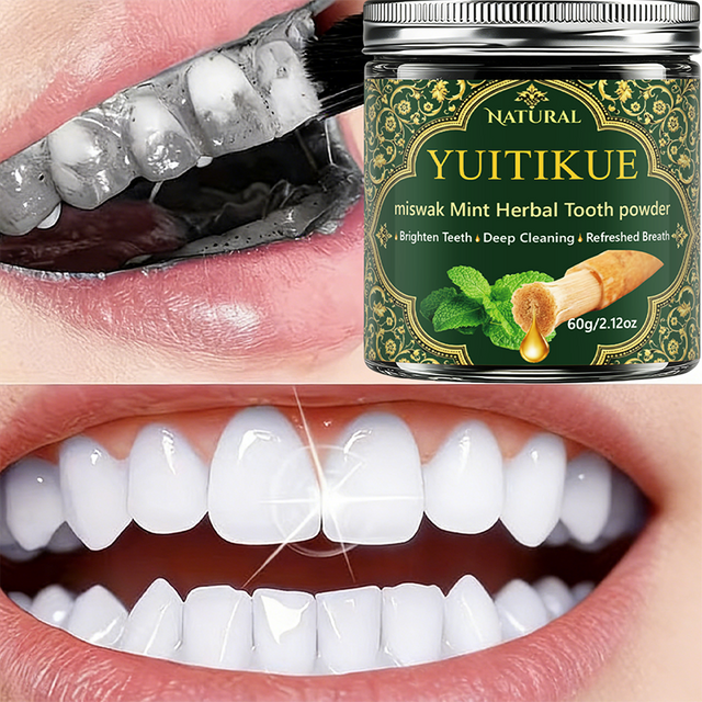 60g Natural Miswak Mint Herbal Tooth Powder Deep Stain Cleaning Brighten Teeth Long Lasting Fresh Breath Daily Oral Care