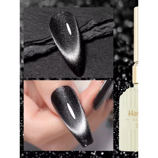 Hassleless 15ml Black Silver Cat Eye Gel Nail Polish Soak Off UV LED Magnetic Gel Gloss Nail Gel For Salon Home DIY Cool Stylish