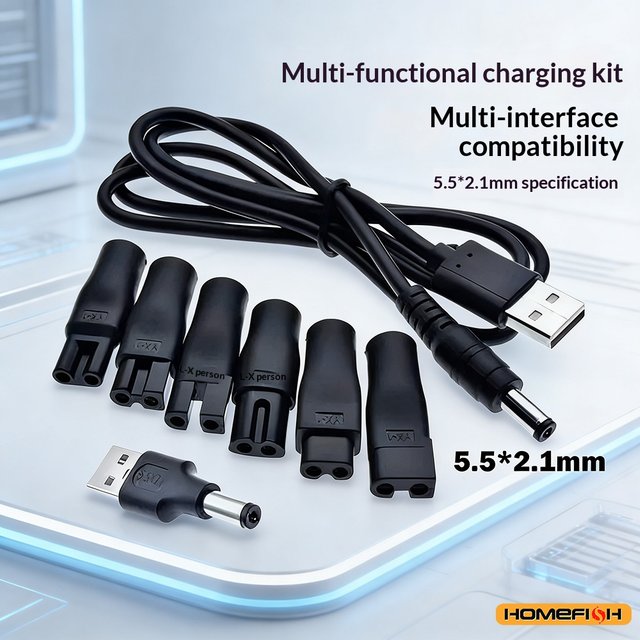 8-PCS Universal Replacement Charger Set, 5V Power Cord & USB Adapter for Hair Clippers Beard Trimmers & Shavers