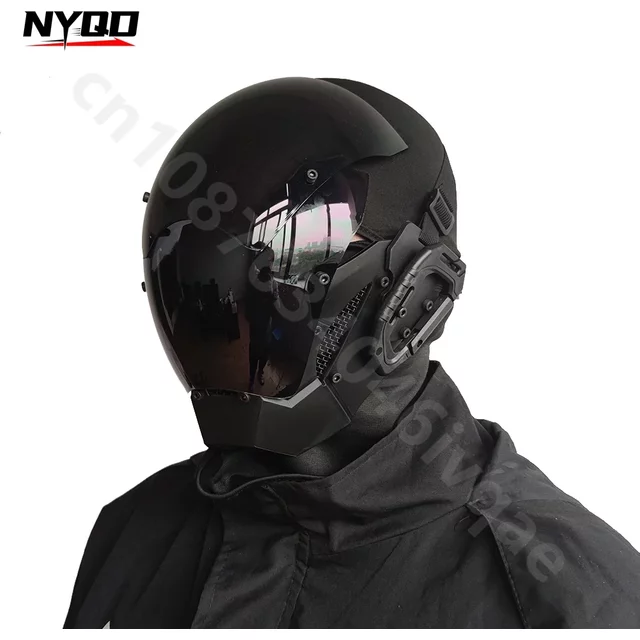 Casque Cyberpunk Cosplay 65cm, masque de fête d'halloween, couverture faciale, équipement de Science-Fiction mécanique, demi-casque de moto