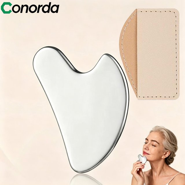 Conorda Stainless Steel Gua Sha Board Facial Body Massage Tool Thickened Guasha Scraper Relieve Muscle Soreness for Neck Back